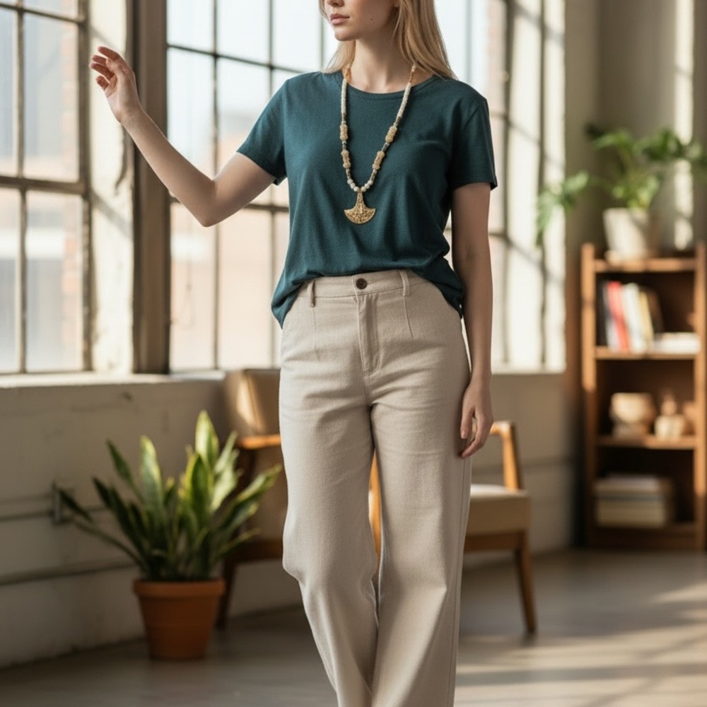 Gold and Cream Crescent Necklace - Picture 5 of 10